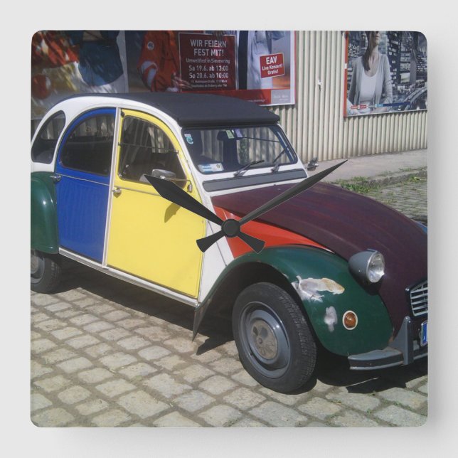 Colourful Citroen 2 CV Square Wall Clock (Front)