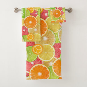Colourful Citrus custom name Bath Towel Set