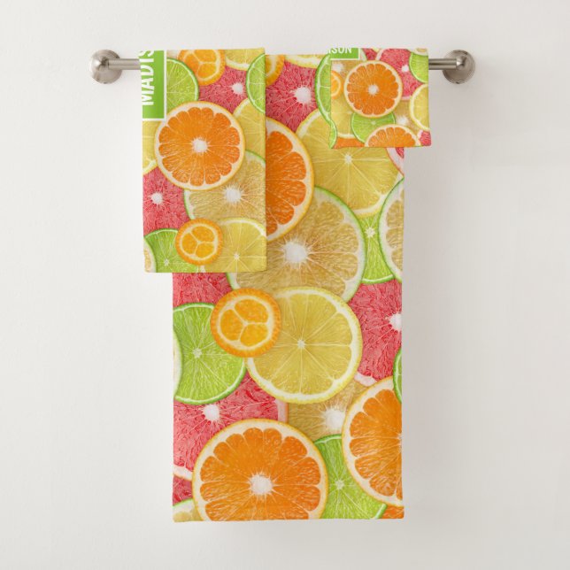 Colourful Citrus custom name Bath Towel Set (Insitu)
