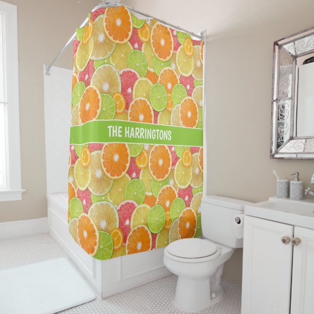 Colourful Citrus custom name Shower Curtain (In Situ)
