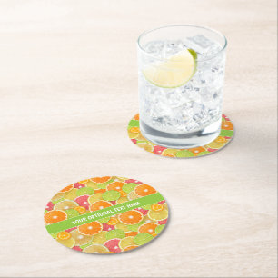Colourful Citrus custom text paper coasters
