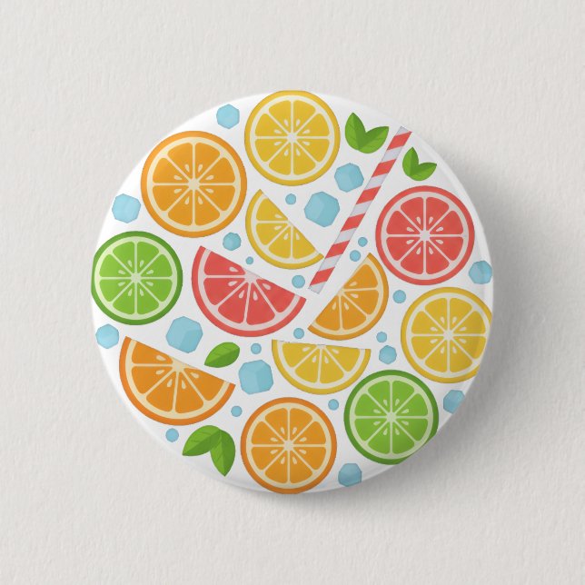 Colourful Citrus Fruit Button Pin - Summer Lemon O (Front)