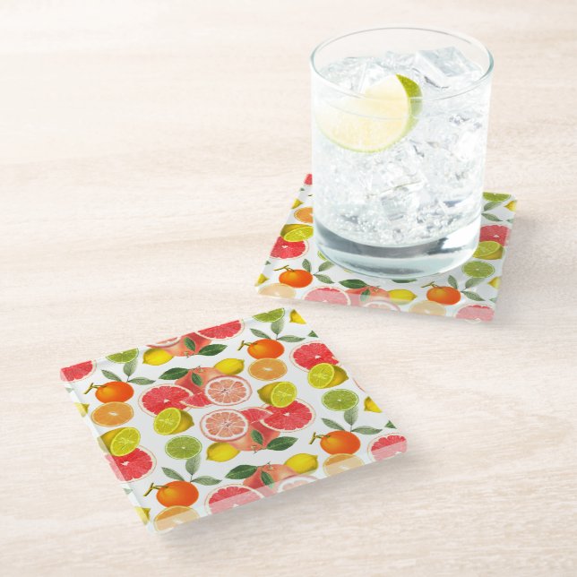 Colourful Citrus Fruit Glass Coaster (Angled)