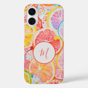 Colourful Citrus Fruit Pattern Monogram iPhone 16 Case