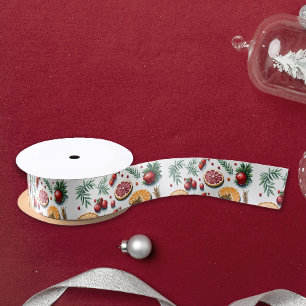 Colourful Citrus Fruits Christmas Cookies Pattern Satin Ribbon