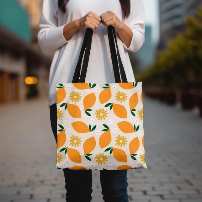 Colourful Citrus Lemon and Daisy Floral Pattern Tote Bag (Creator Uploaded)