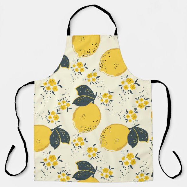 Colourful citrus, lemon flower pattern. apron (Front)