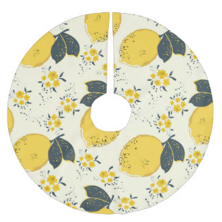 Colourful citrus, lemon flower pattern. brushed polyester tree skirt