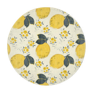 Colourful citrus, lemon flower pattern. cutting board