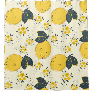 Colourful citrus, lemon flower pattern. shower curtain