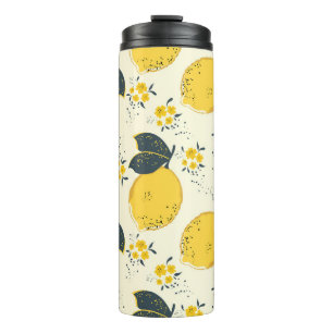 Colourful citrus, lemon flower pattern. thermal tumbler