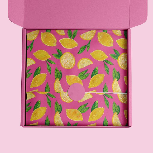 Colourful Citrus Lemon Fruit pattern Tissue Paper (Colour pink lemon pattern tissue paper)
