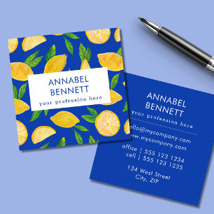Colourful Citrus Lemon pattern professional Square Business Card