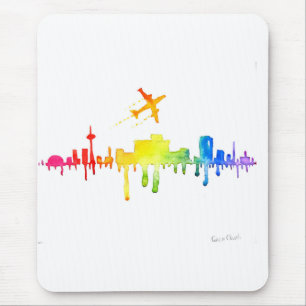 Colourful city and plane mouse pad