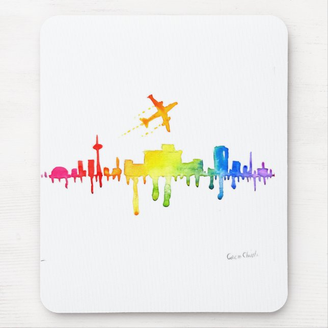 Colourful city and plane mouse pad (Front)