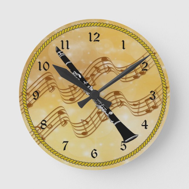 Colourful Clarinet Design Round Clock (Front)