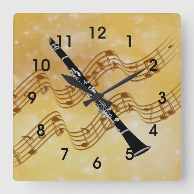 Colourful Clarinet Design Square Wall Clock (Front)