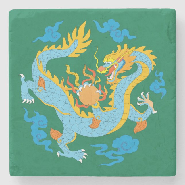 Colourful Classic Chinese Dragon Stone Coaster (Front)