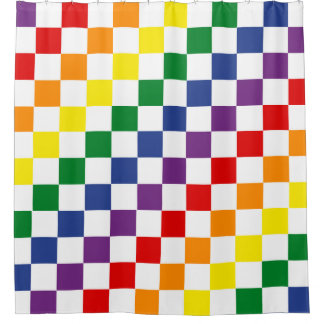 Colourful Classic LGBTQ Pride Rainbow Chequerboard Shower Curtain