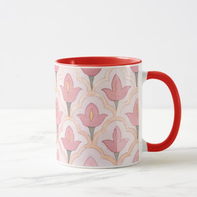 Colourful classic tulip pattern for family pink re mug (Right)