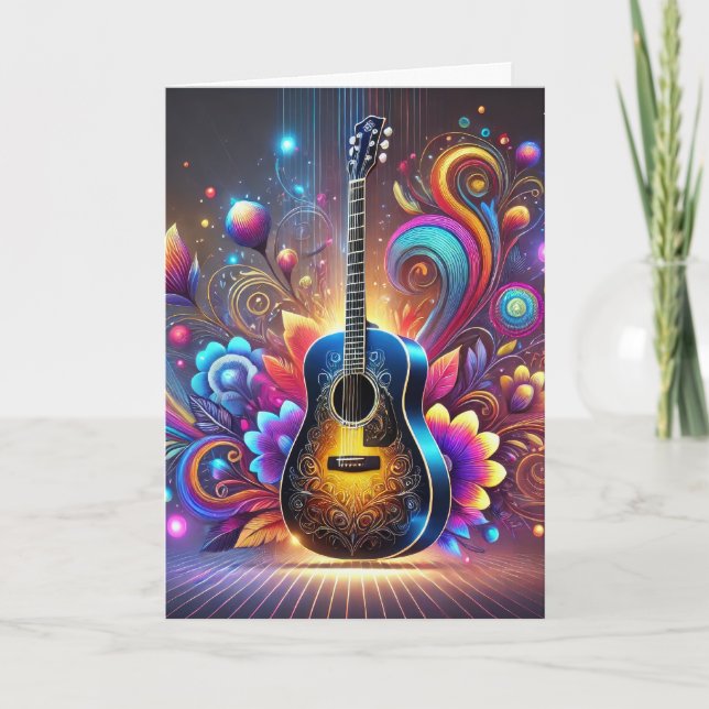 Colourful Classical Guitar Birthday Card (Front)