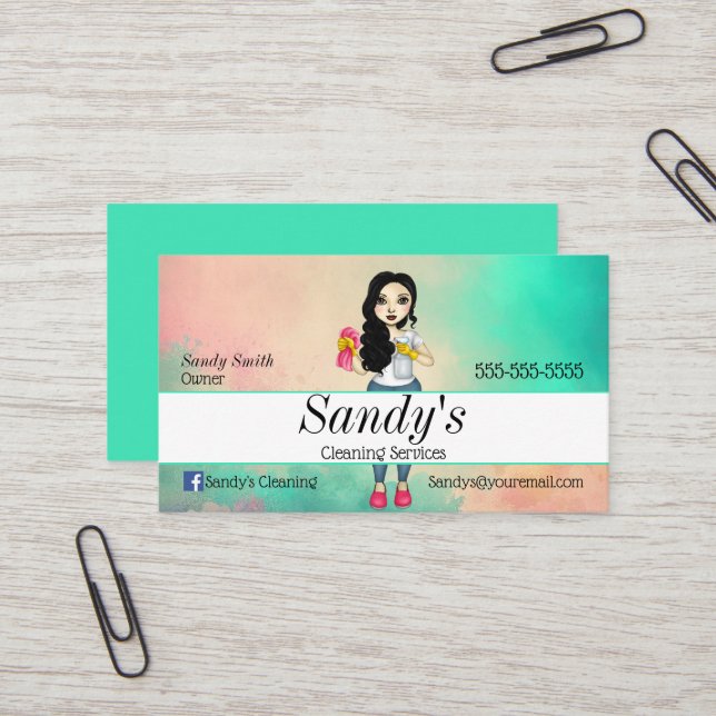 Colourful Cleaning Services Business Card (Front/Back In Situ)