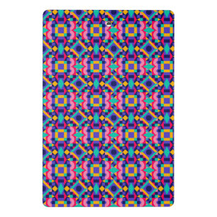 Colourful clipboard features a vibrant geometric 