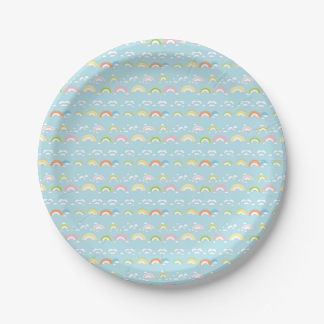 Colourful Cloud and Rainbow Seamless Paper Plate (Front)
