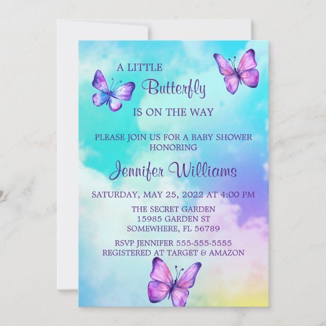 Colourful Clouds and Butterfly Baby Shower Invitation (Front)