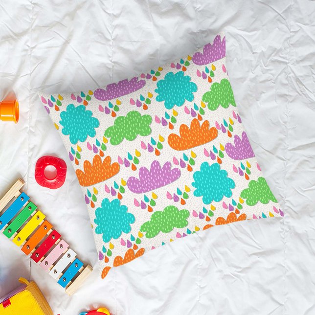 Colourful Clouds and Raindrops Cushion (Creator Uploaded)