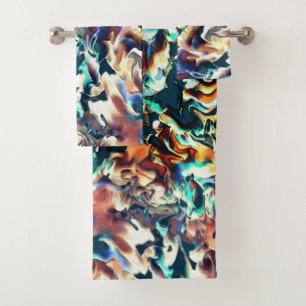 Colourful clouds carved in shades of blue and brow bath towel set