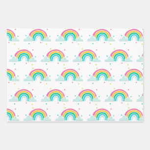 Colourful clouds confetti and multicolor triangles wrapping paper sheet