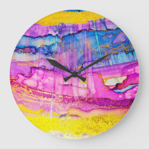 Colourful clouds macro, ink splatter. large clock