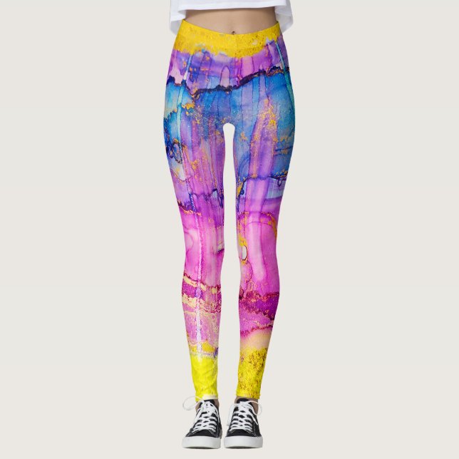 Colourful clouds macro, ink splatter. leggings (Front)