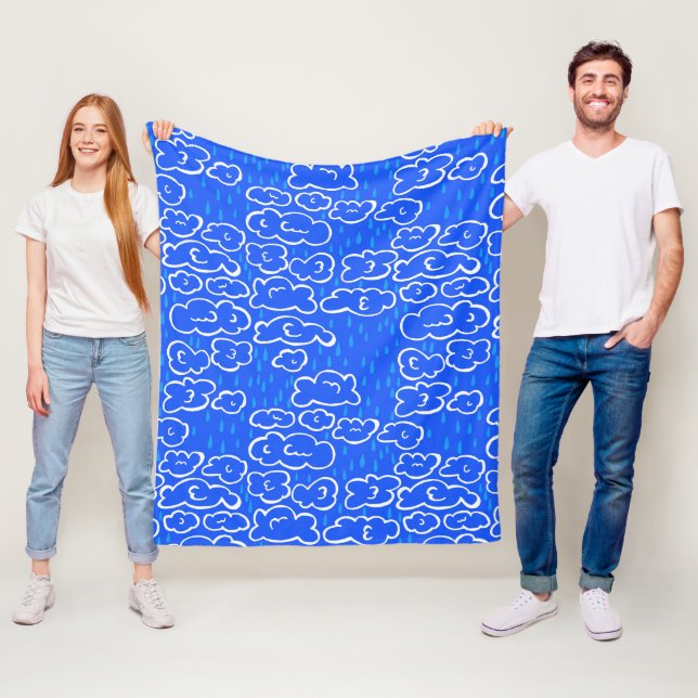 Colourful Clouds Rain Blue Pattern Fleece Blanket (In Situ)