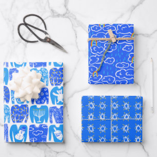 Colourful Clouds Rainbow Ugly Hanukkah Sweater Blu Wrapping Paper Sheet
