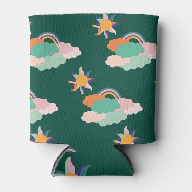 Colourful Clouds Rainbows Seamless Pattern Can Cooler (Front)