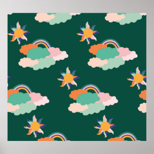 Colourful Clouds Rainbows Seamless Pattern Poster