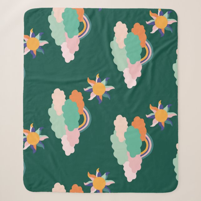 Colourful Clouds Rainbows Seamless Pattern Sherpa Blanket (Front)