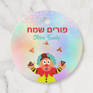 Colourful Clown Hamantaschen Happy Purim Favour Tags