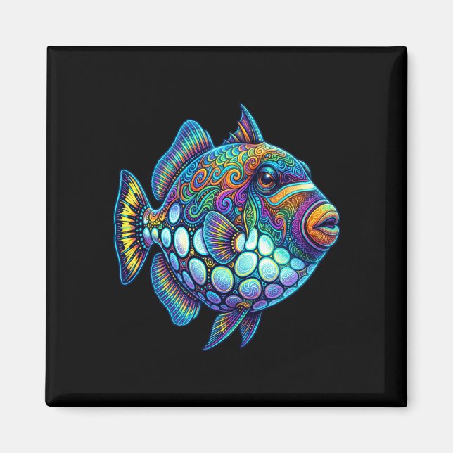 Colourful clown triggerfish abstract ocean artwork magnet (Front)