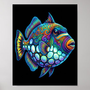 Colourful clown triggerfish abstract ocean artwork poster