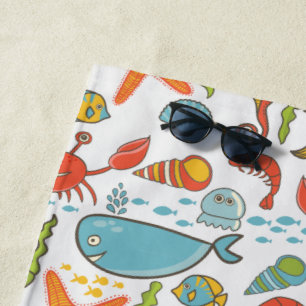 Colourful Coastal Beach Seashore Pattern Beach Towel