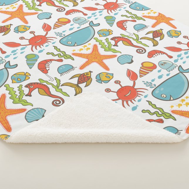 Colourful Coastal Beach Seashore Pattern  Sherpa Blanket (3/4)