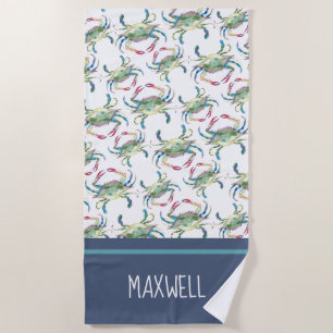 Colourful Coastal Blue Crab  Beach Towel