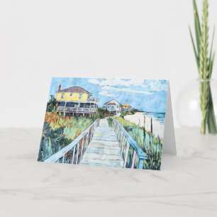 Colourful Coastal Boardwalk and Beach Houses Thank You Card