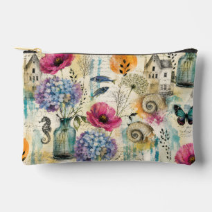 Colourful Coastal Botanical watercolor Pattern Accessory Pouch