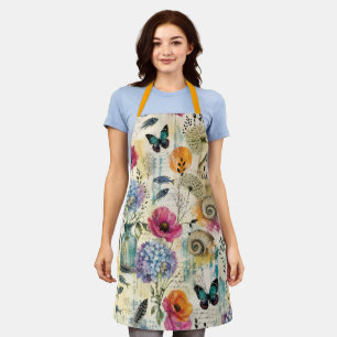 Colourful Coastal Botanical watercolor Pattern Apron