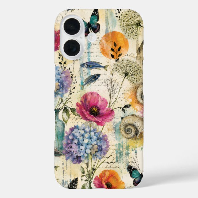 Colourful Coastal Botanical watercolor Pattern Case-Mate iPhone Case (Back)