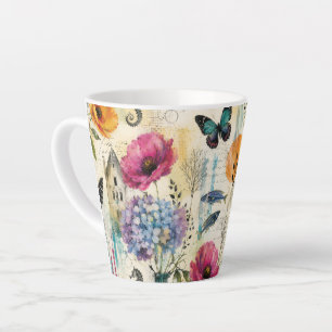 Colourful Coastal Botanical watercolor Pattern Latte Mug